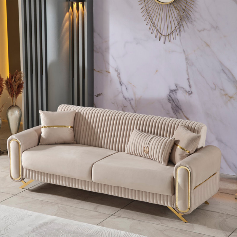 Canapé-lit convertible en velours Royal Lux, Beige, Doré