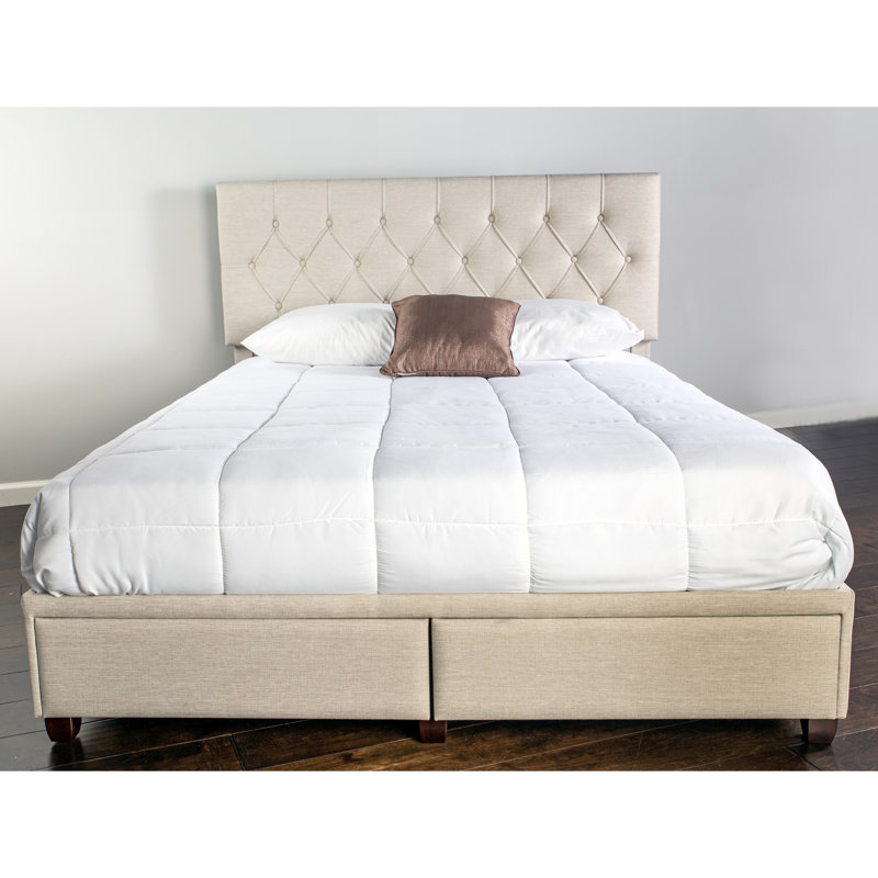 Fabric Upholstered King Sized Storage Bed With 2 Drawers In Beige ,