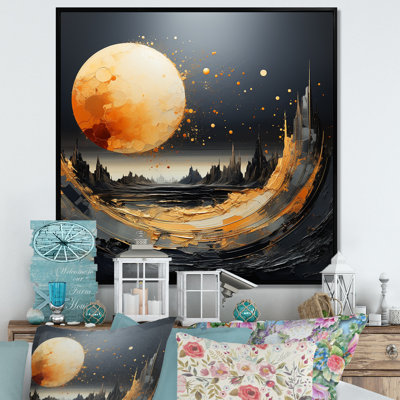 Marbre noir et orange lune III - orignal, art mural