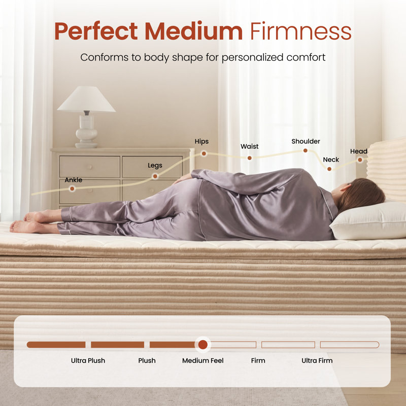 Lit plateforme tapissier, aucun assemblage requis Lit de compression avec matelas à ressorts, Lit double, Beige