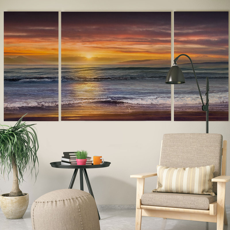 Sundown Descanso Beach - 3 pièces, reproduction sur toile, H 24 po x l 48 po x P 1,5 po