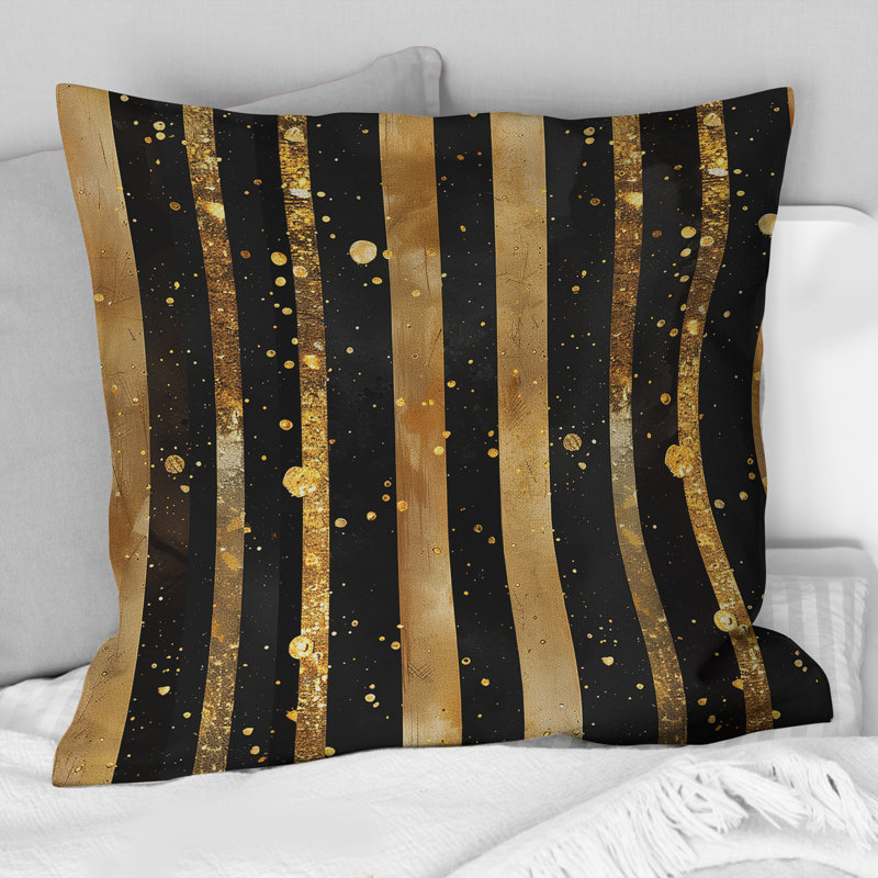 Coussin décoratif Sparkling Stripes - Glam, H 16 po x l 16 po, Noir et or