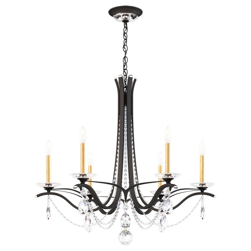 Vesca 6 - Light Chandelier, Ferro Black, Radiance Crystal
