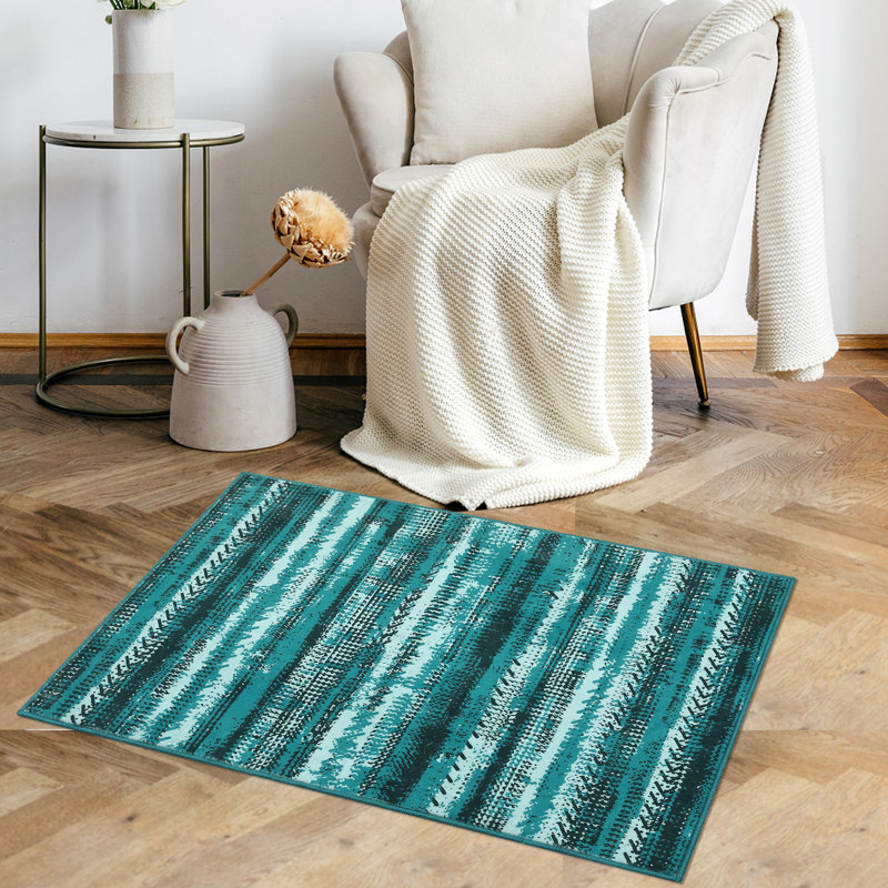 Tapis vert / blanc en polyester tissé à la machine Klae Southwestern, Rectangle 4 pi x 6 pi