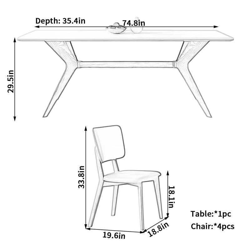 Ensemble de chaises de salle à manger Modern, H 29,5 po x L 74,8 po x l 35,4 po