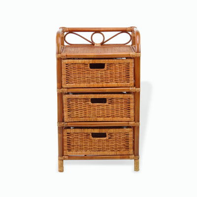 Coffre à linge en osier et rotin fait à la main - rangement à 3 tiroirs - style bohème