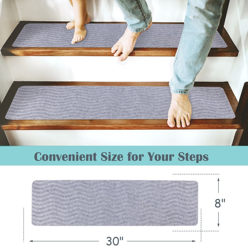 Tapis d'escalier auto-adhésif à motif ondulé (ensemble de 14), Gris clair