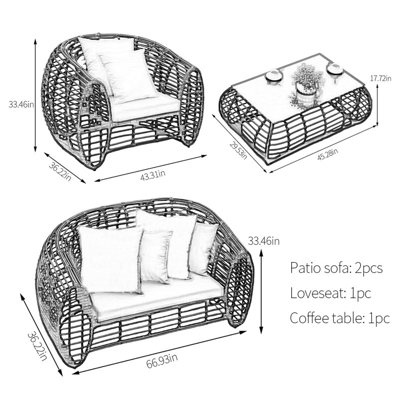 Canapé de patio imperméable en rotin