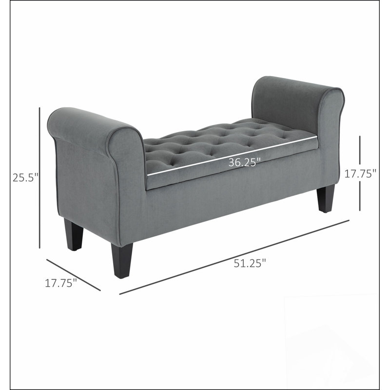 Button-Tufted Storage Ottoman Bench, Upholstered Bench with Rolled Armrests for Living Room