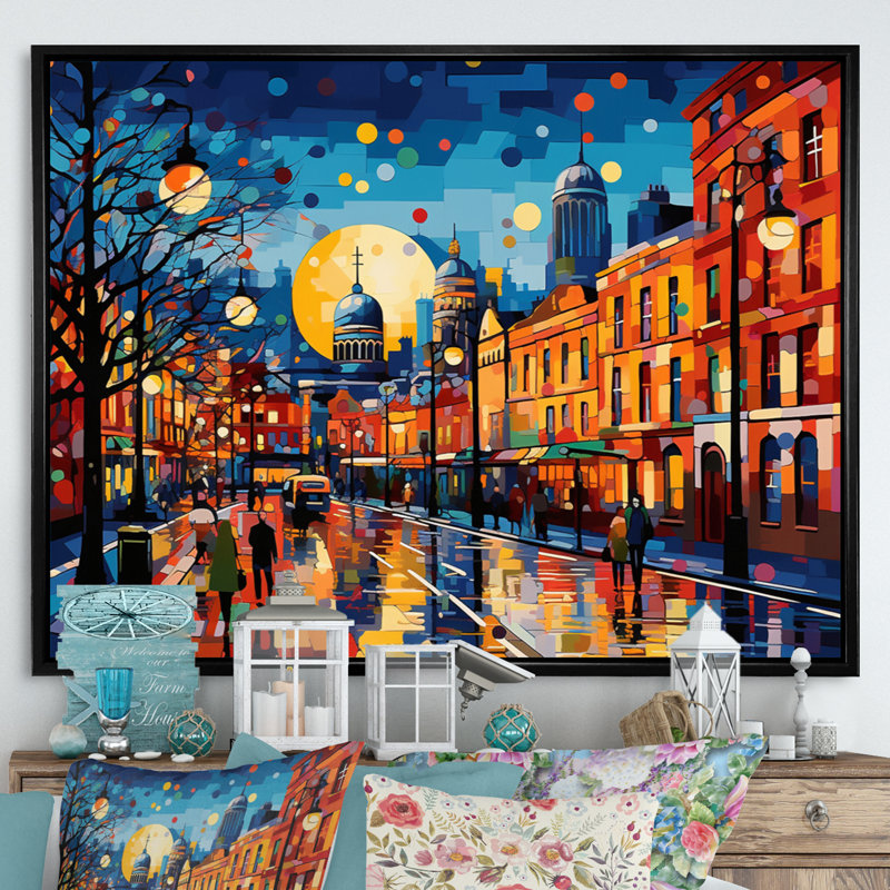 City Dublin Popart III sur impression sur toile, H 34 po x l 44 po x P 1,5 po, Cadre flottant noir