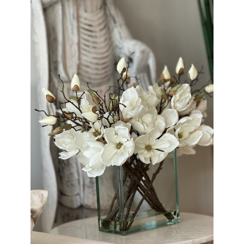 Magnolia Arrangement in Vase, White