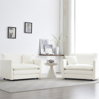 Chaise d'appoint haute en chenille de 2, blanc, chaises d'appoint de salon avec coussin, structure en bois massif, revêtement en tissu respirant, rembourrage en éponge pour un siège confortable et relaxant avec 2 fauteuils rembourrés