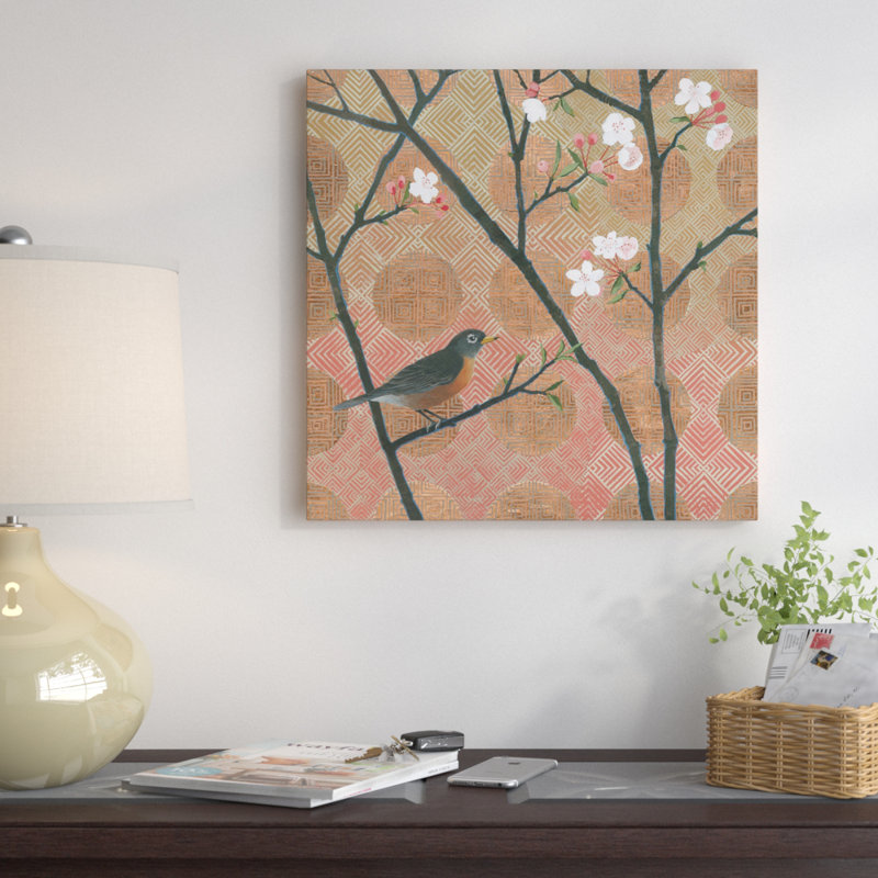 « cerise fleurs ii », impression sur toile tendue, H 18 po x l 18 po x P 1,5 po, Toile avec cadre noir, Pas de tapis
