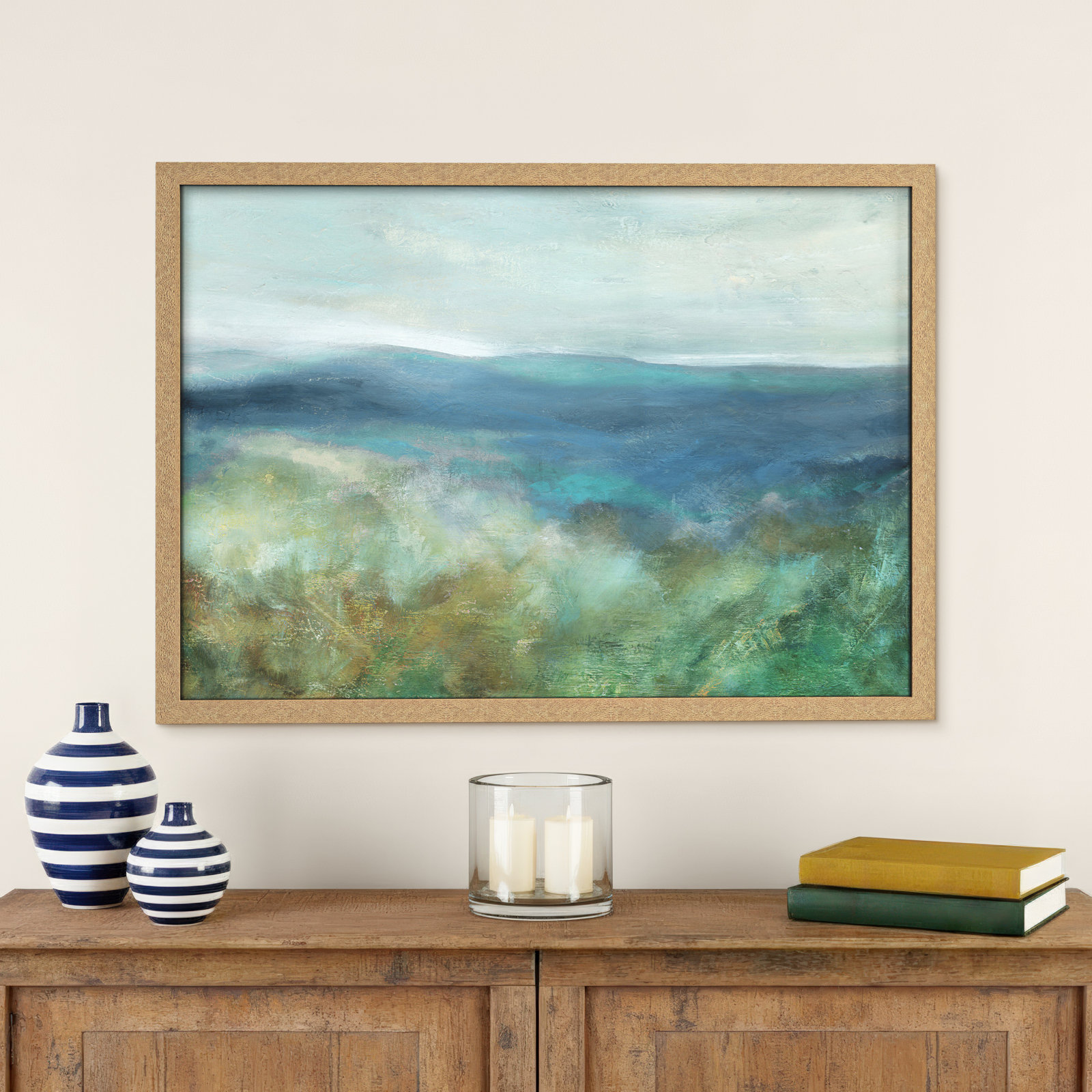 Adamsville "Blue Mountain Overlook" Painting, Natural Framed, 30.5" H x 42.5" W x 1.12" D