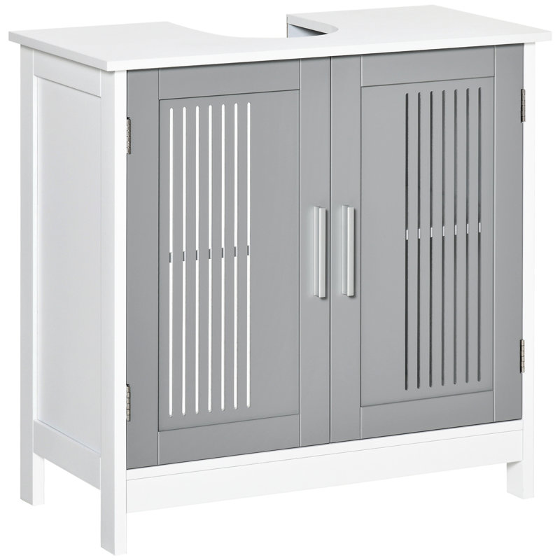 Kleankin Modern Under Sink Cabinet With 2 Doors, White/Gray