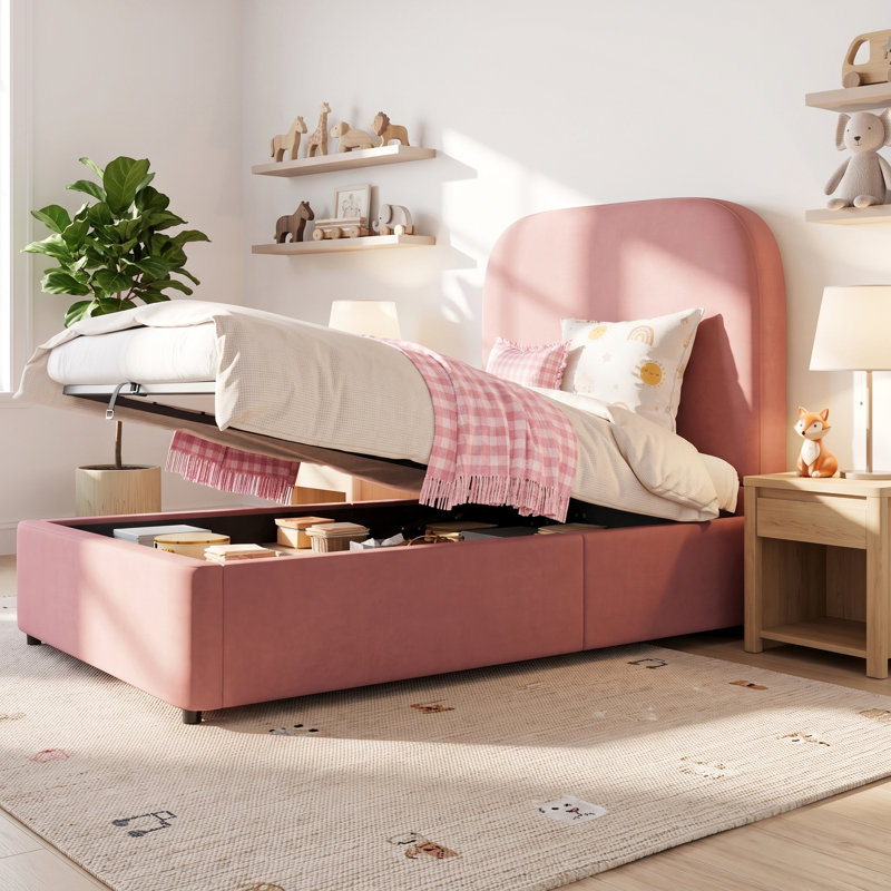 3ft Ottoman Bed Velvet, Pink