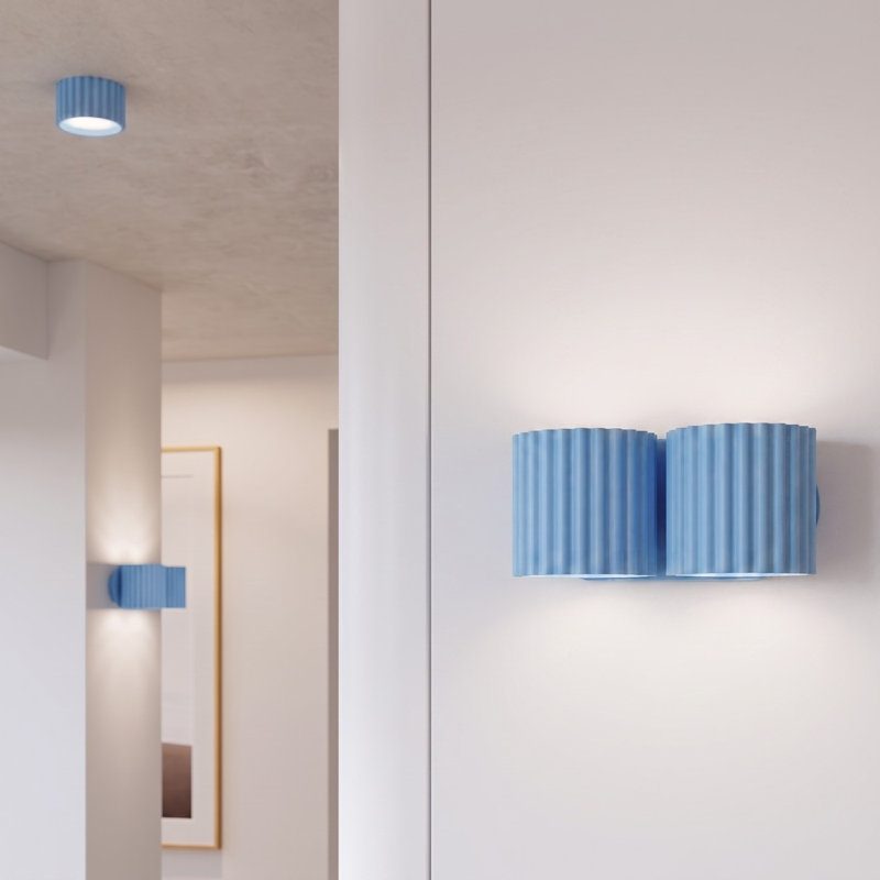 Aura Aluminium Flush Mounted Sconce, 21x12x10 cm, Light Blue, 2 Lights