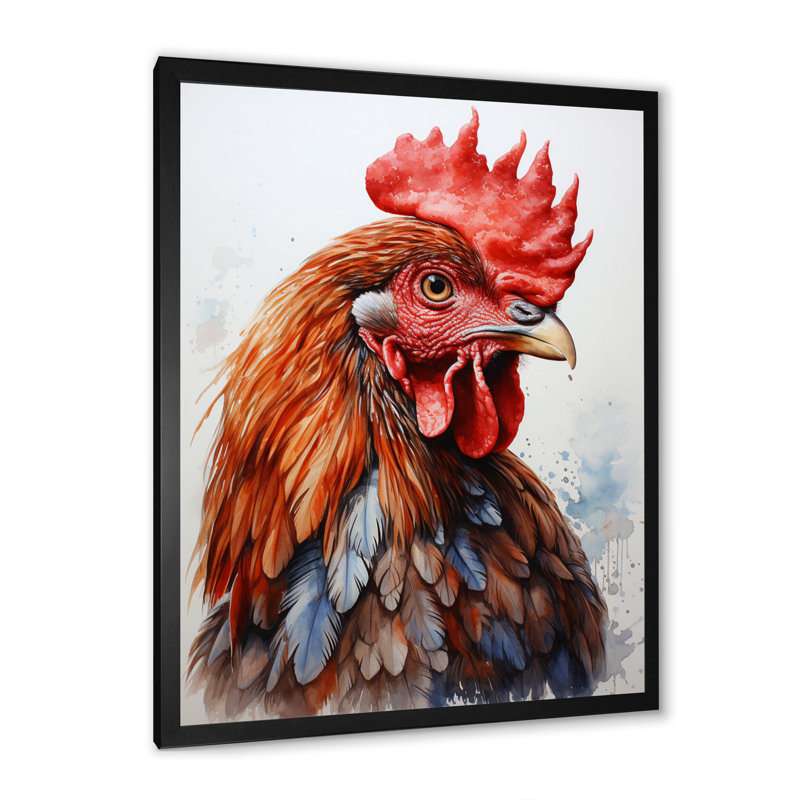 «Keady Abstract Rooster Portrait», reproduction sur toile, H 32 po x l 24 po x P 1 po, Cadre photo noir