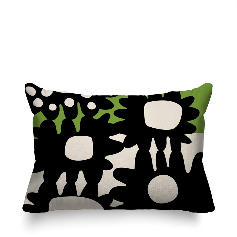Coussin rectangulaire intérieur / extérieur Dunn, H 18 po x l 25 po, Chartreuse / noir / blanc cassé