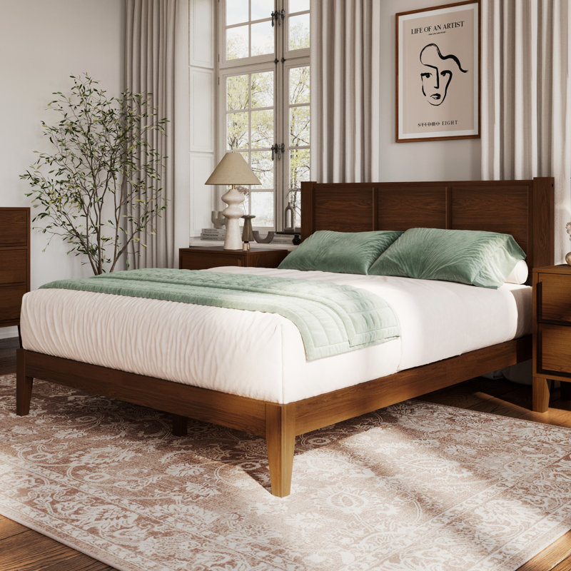 Knighten Solid Wood Full Bed Frame Dark Walnut, Full, Dark Walnut