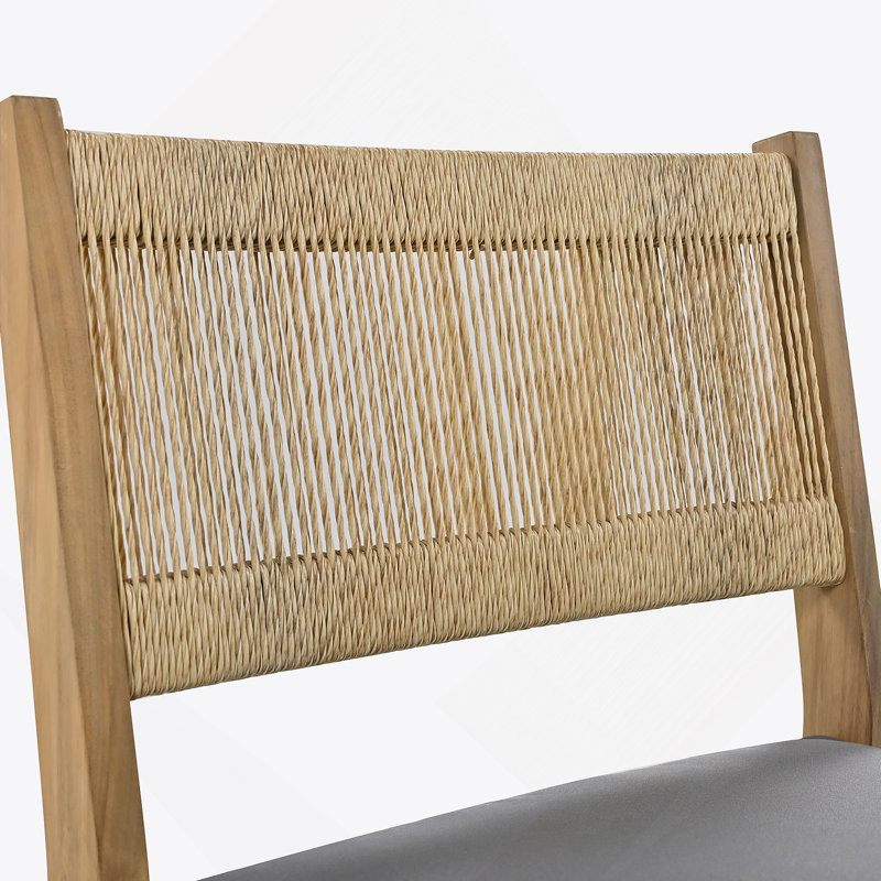 Ensemble de table et chaises d'extérieur en bois d'acacia, coussins épais, Gris