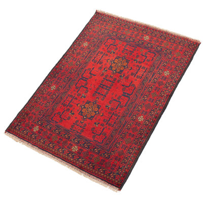 Tapis de zone en laine rouge 3 pi 4 po x 4 pi 9 po à main one-of-kind-noué la 2010s esari turque Alarick