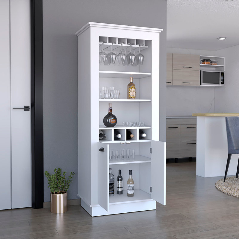 Bar avec support pour 4 bouteilles, porte-verre supérieur et porte double