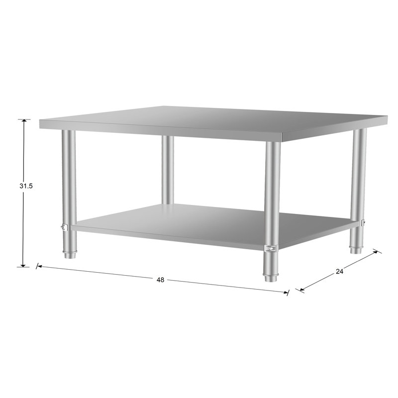 Table de travail commerciale en acier inoxydable de 48 po x 24 po avec tablette inférieure sous le comptoir pour le restaurant et la maison