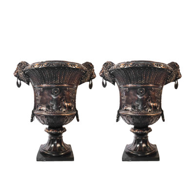 Bronze Classical Lion Head Planter Urn Sculpture