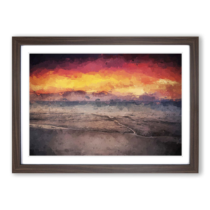 Spanish Beach at Sunset in Abstract - Picture Frame Graphic Art Print, 27cm H x 36cm W x 2cm D, Walnut Framed