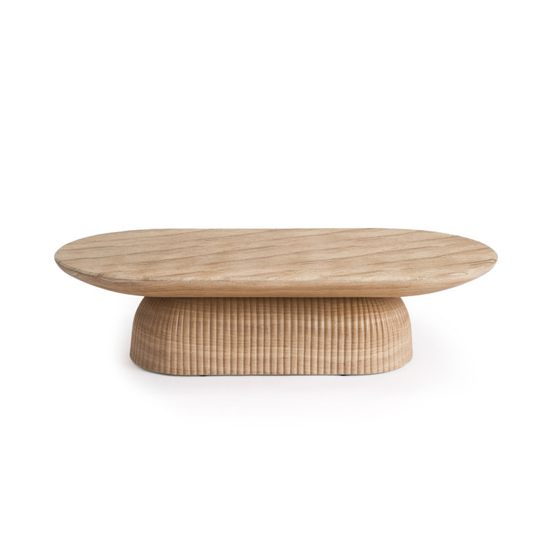 Tithi Pill Shaped Coffee Table Stone Effect Roman-Inspired Fluted Design Weatherproof Indoor Outdoor Furniture