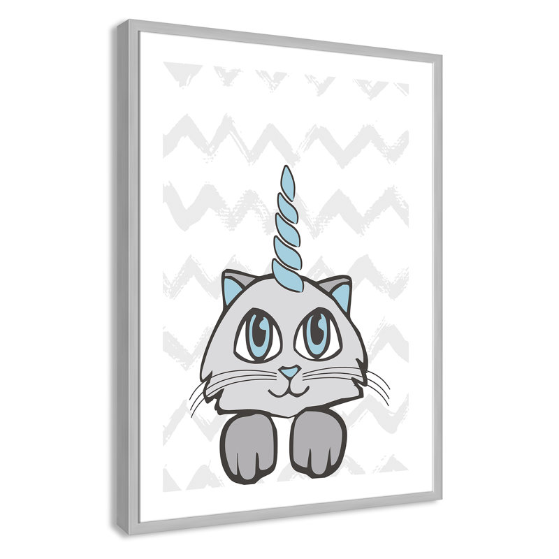 Caticorn II, art encadré, H 34,5 po x l 24,5 po x P 1,18 po, Cadre argenté