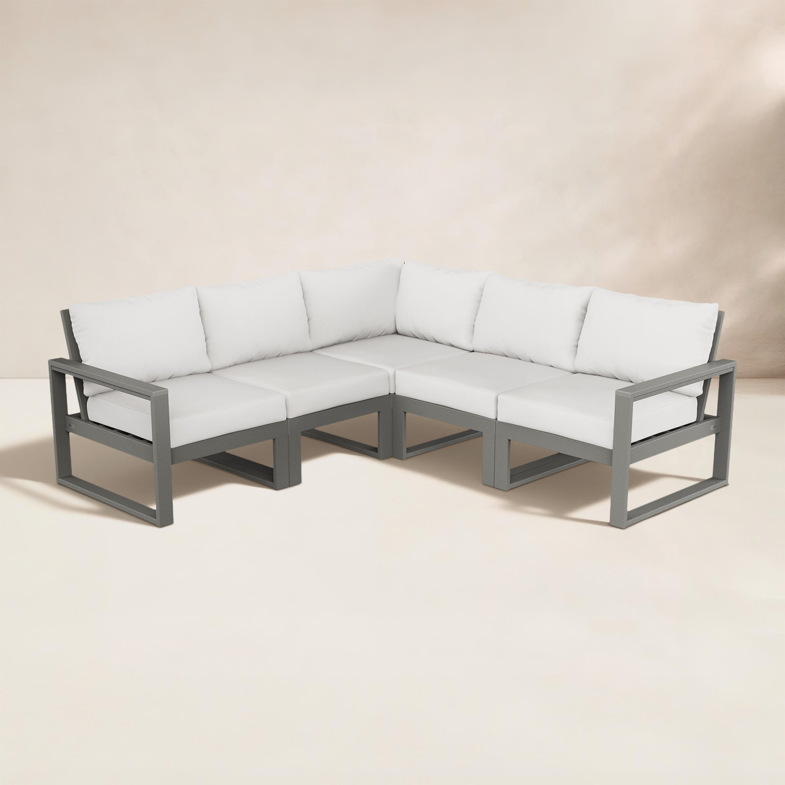 POLYWOOD® Edge 85" Patio Sectional, Natural, Slate Grey