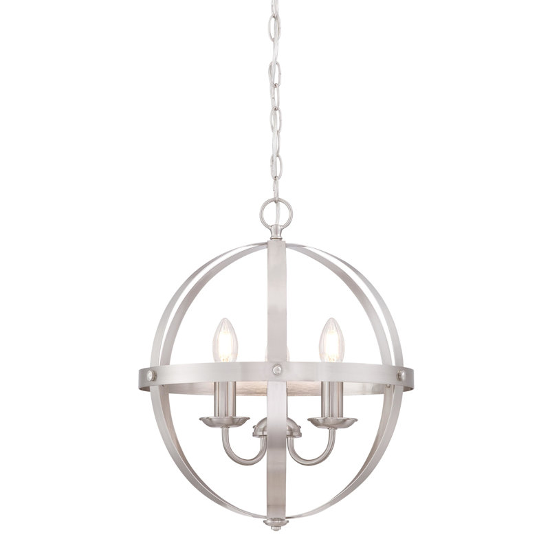 3 - Light Dimmable Geometric Chandelier, Brushed Nickel