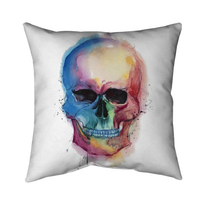 Watercolor colorful skull - 16"x16" Throw pillow - Poly twill - Print on demand