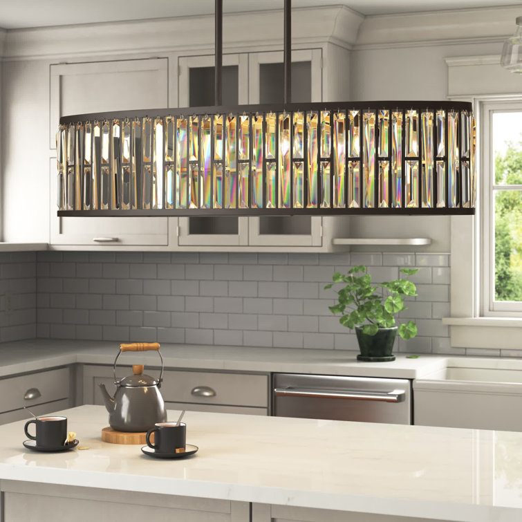 Gemma Six-Light Oval Linear Chandelier w/ Crystal Rectangular Prisms