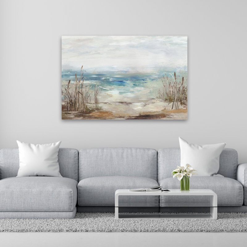 Paysage marin et vagues côtières à distance, H 40 po x l 60 po