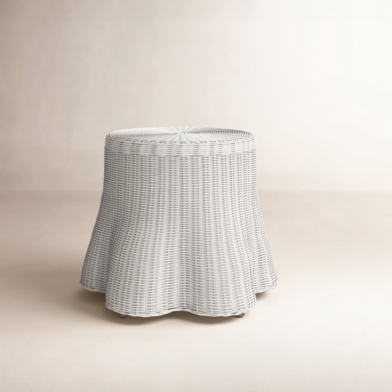 Table de bout en rotin tissé Cabo, Blanc