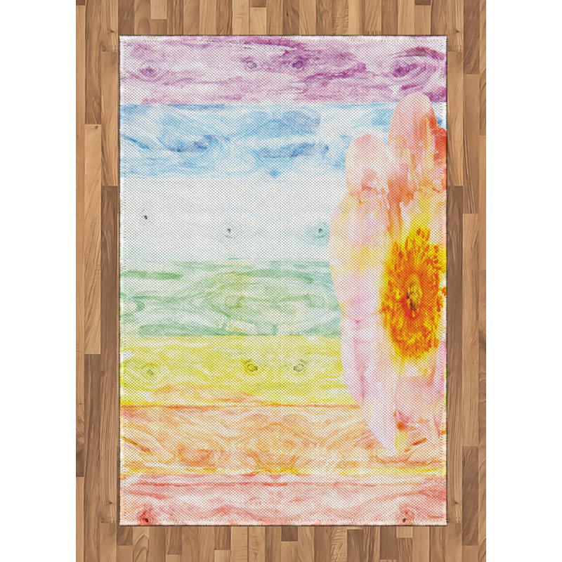 Wooden High Density Long Fiber Poly Threads Decorative Area Rug Carpet, Rectangle 4' x 5'8"