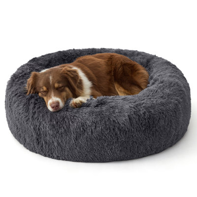 Bedsure Plush Indoor Donut Dog Bed, Round Faux Fur Pet Bed for Extra Large Dogs with Washable Removable Cover and Non-Slip Bottom