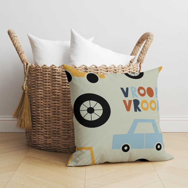 Coussin Vroom, H 20 po x l 20 po, Vert clair / vert / or / orange
