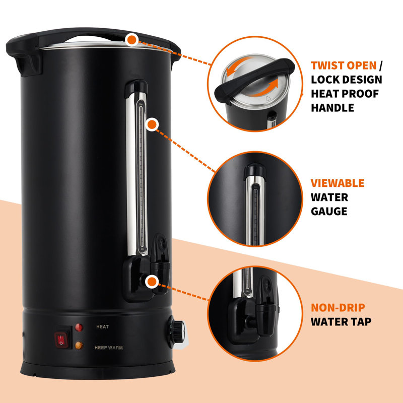 Commercial Coffee Urn – 16L Double-Wall Stainless Steel Percolator with Automatic Temperature Control, Hot Beverage Dispenser for Events, Parties, Catering,Black