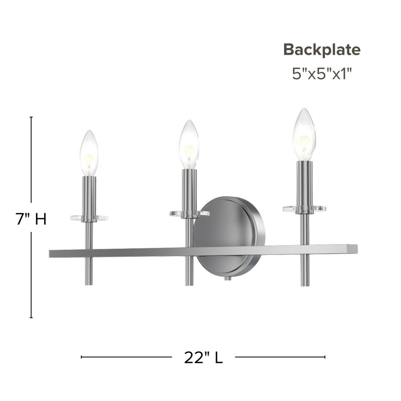 Sapello Plug & Play 3-Light Vanity Light in Transitional and Modern Style-6.85 Inches Tall and 22 Inches Wide, Brushed Nickel