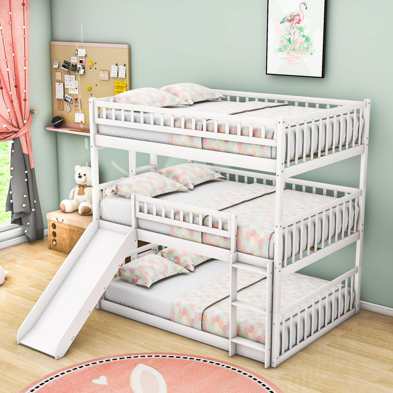 Lit superposé triple / quadruple en bois avec glissière Elester, Blanc