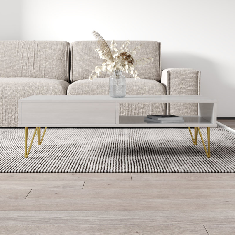 51.2" Coffee Table with High Gloss Finish, White