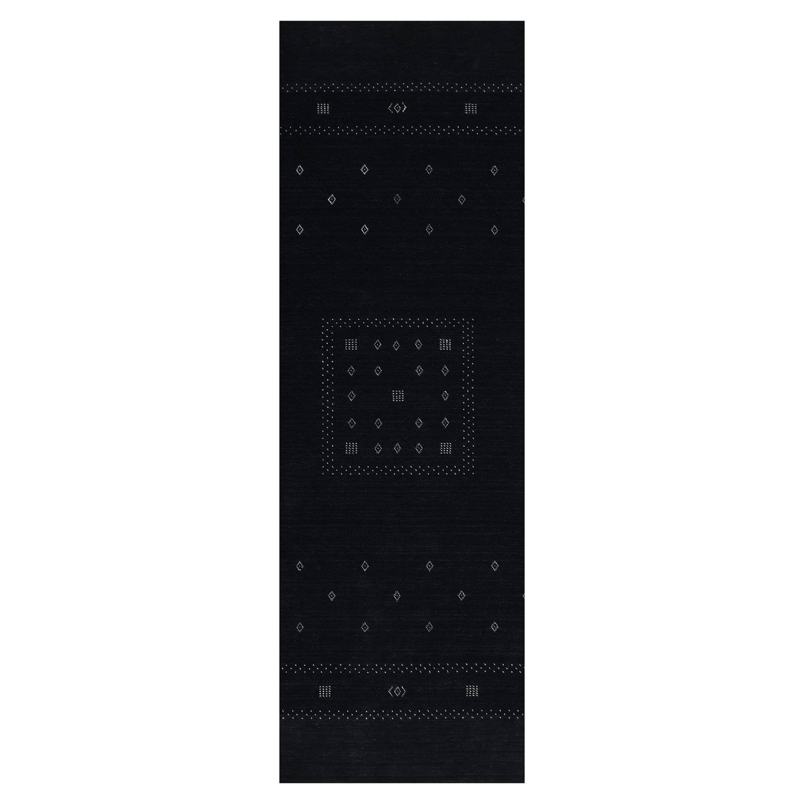 Simi Hand-Woven Geometric Cotton Wool Rug, Runner 2'6" x 8', Black