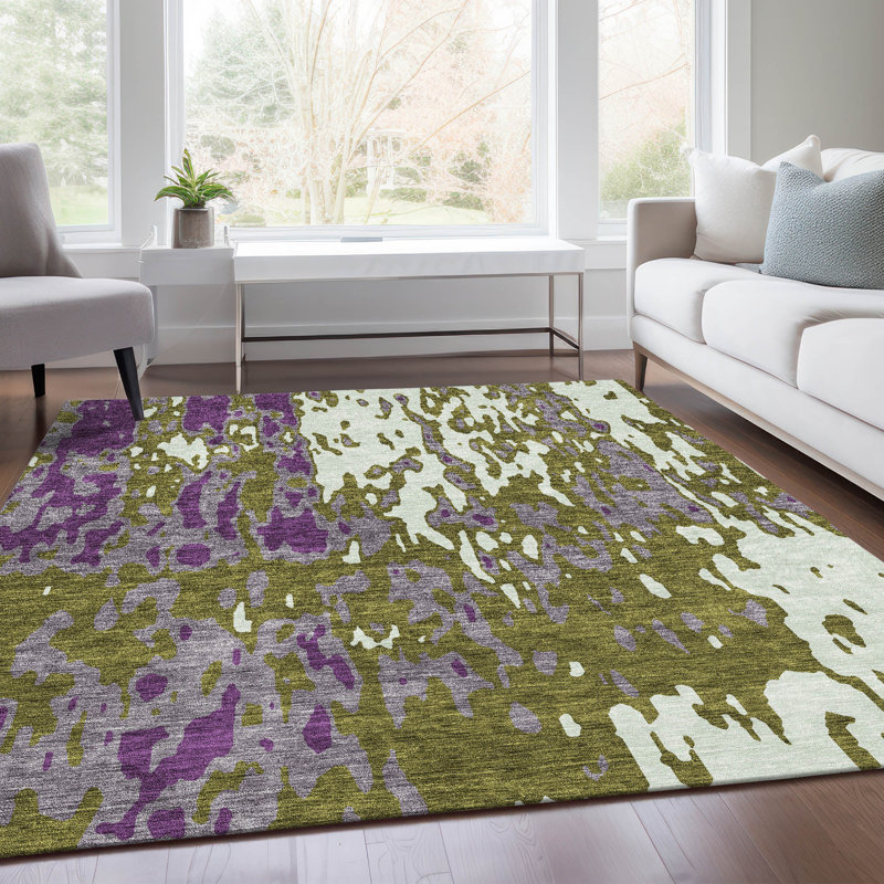 Premium Machine Washable Prisco Olive Rug, Rectangle 8' x 10'