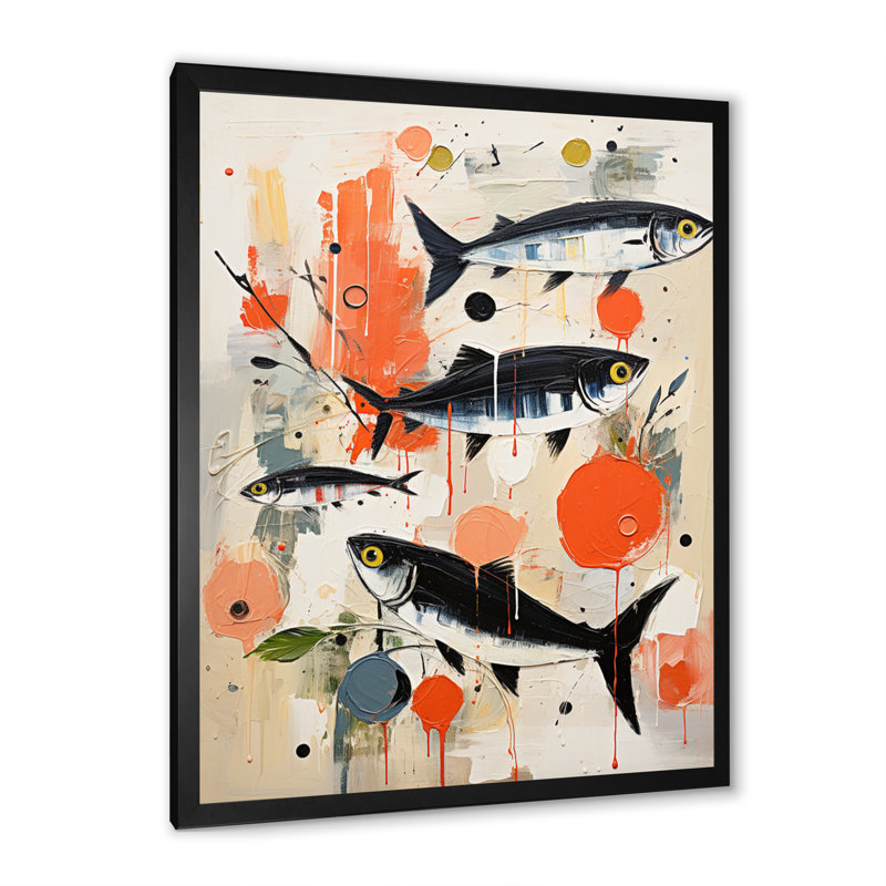 Jadvyga " Abstract Seafood Representation Acrylic ", Black Picture Framed, 32" H x 24" W x 1" D