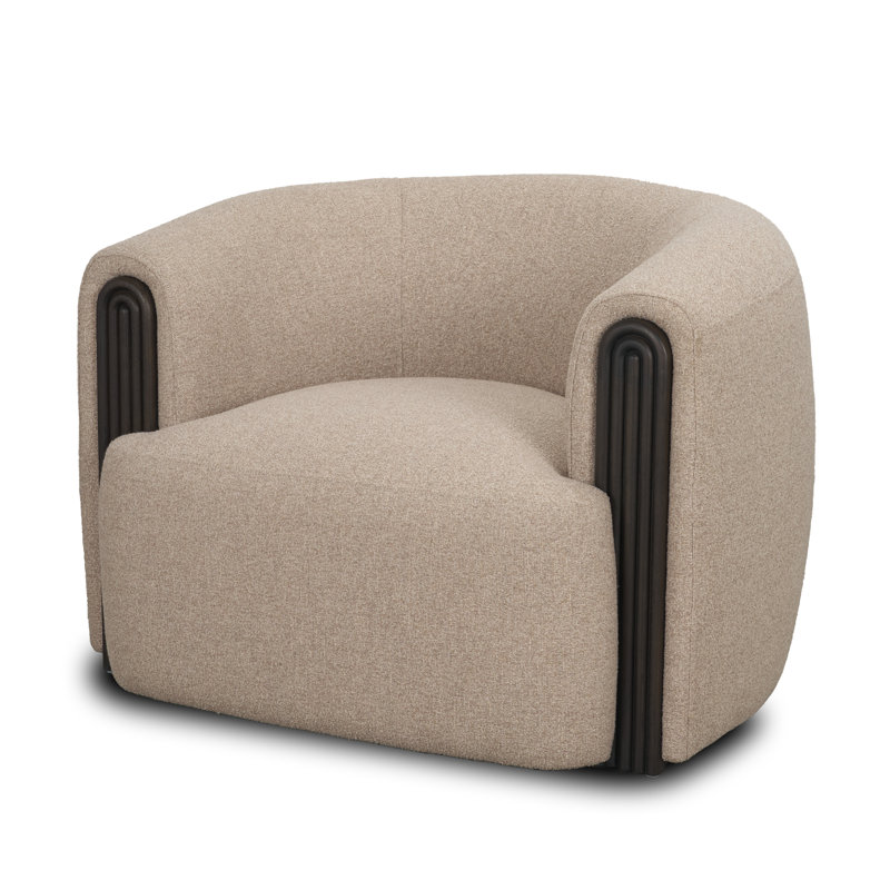 Kornelia Textured Fabric Barrel Accent Chair, Mushroom