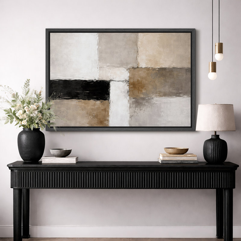 Abstrait abstrait beige neutre, composition de blocs, photos de salon moderne, impression sur toile encadrée, Cadre noir